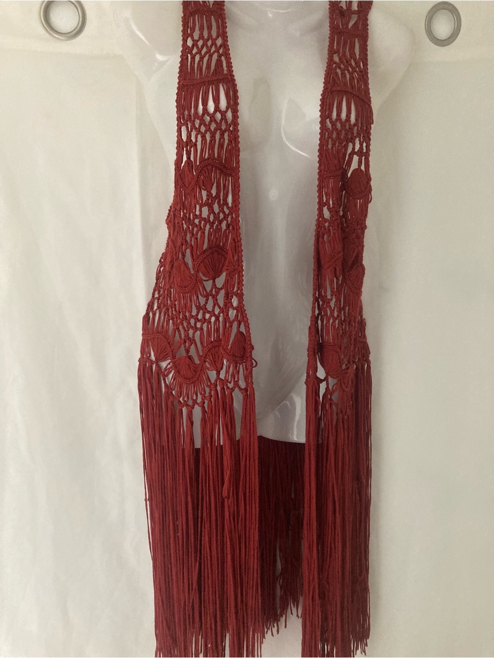 Streetwear Society Rust Macramé Crochet Long Fringe Boho Vest M